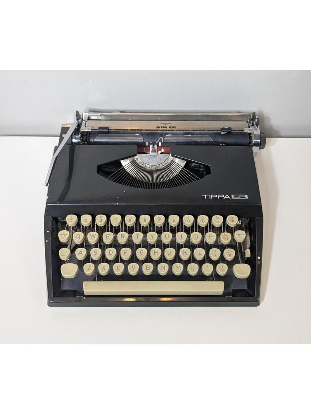 Vintage Adler Tippa S Portable Manual Typewriter Black/Cream with Hard Case